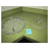 ETCHED GLASS SANDWICH TRAY ; LARGE SERVING TRAY