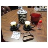 METAL CANDLE HOLDERS ;BLACK & WHITE GRANITEWARE