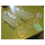 18 MID CENTURY GLASS COASTERS W/ RACK