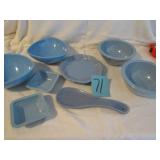 8 BLUE PIECES OF GLASSWARE