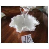 VINTAGE MILK GLASS FENTON CANDY DISH W/ CLEAR