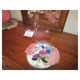 PINK GLASS BASKET ; GLASS DECOR
