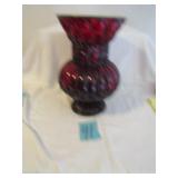 12 1/2' RUBBY RED VASE IN WIRE HOLDER