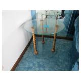 2- MID CENTURY 24' ROUND 21' TALL 2 TIER GLASS TOP