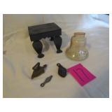 CAST IRON MINI TABLE; MINI SAD IRON; LIBERTY BELL