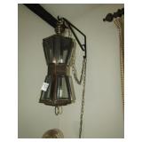 MID CENTURY HANGING LIGHT BRASS W/ BEVEL GLASS