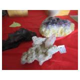 3- WHITE QUARTZ CRYSTAL CLUSTERS ; PURPLE AMETHYST