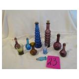 7- COLORED MINI BOTTLES ; SHOT GLASSES