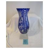 15 1/2' BLUE OVERLAY CRYSTAL VASE