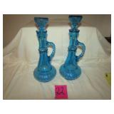 2- 13' BLUE GLASS DECANTERS