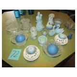 FLATY FULL OF FIGURINES ; CANDLE HOLDERS