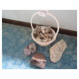 BASKET W/ COLLECTOR ROCKS ; 3 BIGGER ROCK DECOR