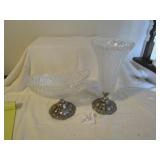 2 DIAMOND POINT VASE & CENTER BOWL W/ SILVER