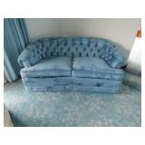 62' MID CENTURY BLUE 2 CUSHION LOVE SEAT SOFA BY