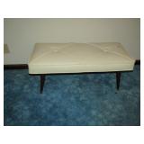 WHITE LEATHER DOUBLE BUTTON MID CENTURY BENCH