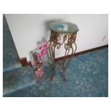 WROUGHT MID CENTURY GLASS TOP PLANT STAND