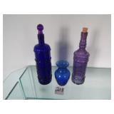 3- COBALT BLUE & PURPLE BOTTLES