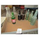 8- OLD BOTTLES INCLUDING COKE ,MEADOW GOLD ;MORE