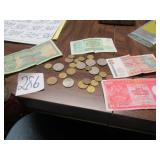 20+ VINTAGE FOREIGN COINS ; PAPER MONEY