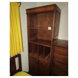 MID CENTURY OAK CABINET W/ CUBBY HOLDS /SHELVES,
