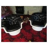 2- MID CENTURY DESIGNER BLACK LEATHER CHAIRS