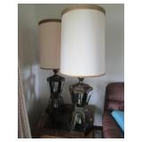 2- MID CENTURY TABLE LAMPS , BRASS W/ 10 BEVEL