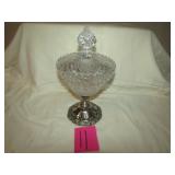 11' GENUINE LEAD CRYSTAL CANDY DISH W/ SILVER