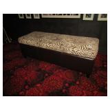 BROWN LEATHER BLANKET CHEST W/ ZEBRA CUSHION