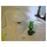 FRINGER HOLD GREEN MINI OIL LAMP ;MILK GLASS OIL