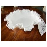 VINTAGE MILK GLASS FENTON BOWL W/ CLEAR GLASS