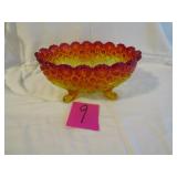 10' FOOTED  AMBERLIN TRESSED GLASS CENTER PIECE