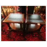 2- 21' X 21' X 15' T LEATHER TOP LAMP TABLES