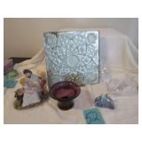 PRESSED GLASS WALL PLATE ,FIGURINES ,MORE