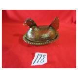 GREEN GLASS HEN ON NEST
