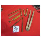 6- VINTAGE WOOD & BRASS FOLDING RULERS