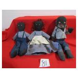 3- VINTAGE CLOTH BLACK AMERICANA DOLLS
