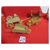 HAND CARVED WOOD TOYS- WAGON ,WHEEL BARROW, TRUCK
