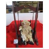 EARLY WOODED STENCILED DOLL SWING W/ DOLL ,21'