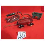 EARLY CHILD'S ELECTRIC IRON ; MINIATURE WAGON ;