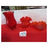 3- PIECES RED GLASS GLASSWARE