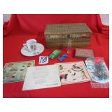 EARLY CHILD'S CHEST ; CHILD CUP /SAUCER ;TIN CARS