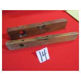 2- 12' WOOD LEVELS W/ BRASS - GOODELL -PRATT
