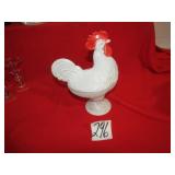 MILK GLASS ROOSTER CANDY DISH
