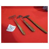 VINTAGE WOOD & METAL CHILD'S GARDEN TOOLS; SMALL