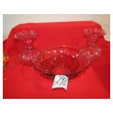 3 PIECES CRANBERRY GLASS -BOWL ,VASES