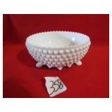 8' HOPNAIL MILK GLASS FOOTED BOWL