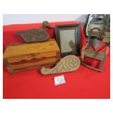 SMALL CEDAR CHEST ; WOOD CARVED DUCK ; MORE