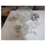 PUNCH BOWL W/ 15 MIXED CUPS , DIPPER