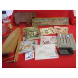 EMGLAND FARM SET EMPTY BOX ; WOOD COW W/ BELL ;