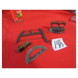 MINI BUCK SAW ; MINI SAD IRON ; MILLER FALLS LEVEL